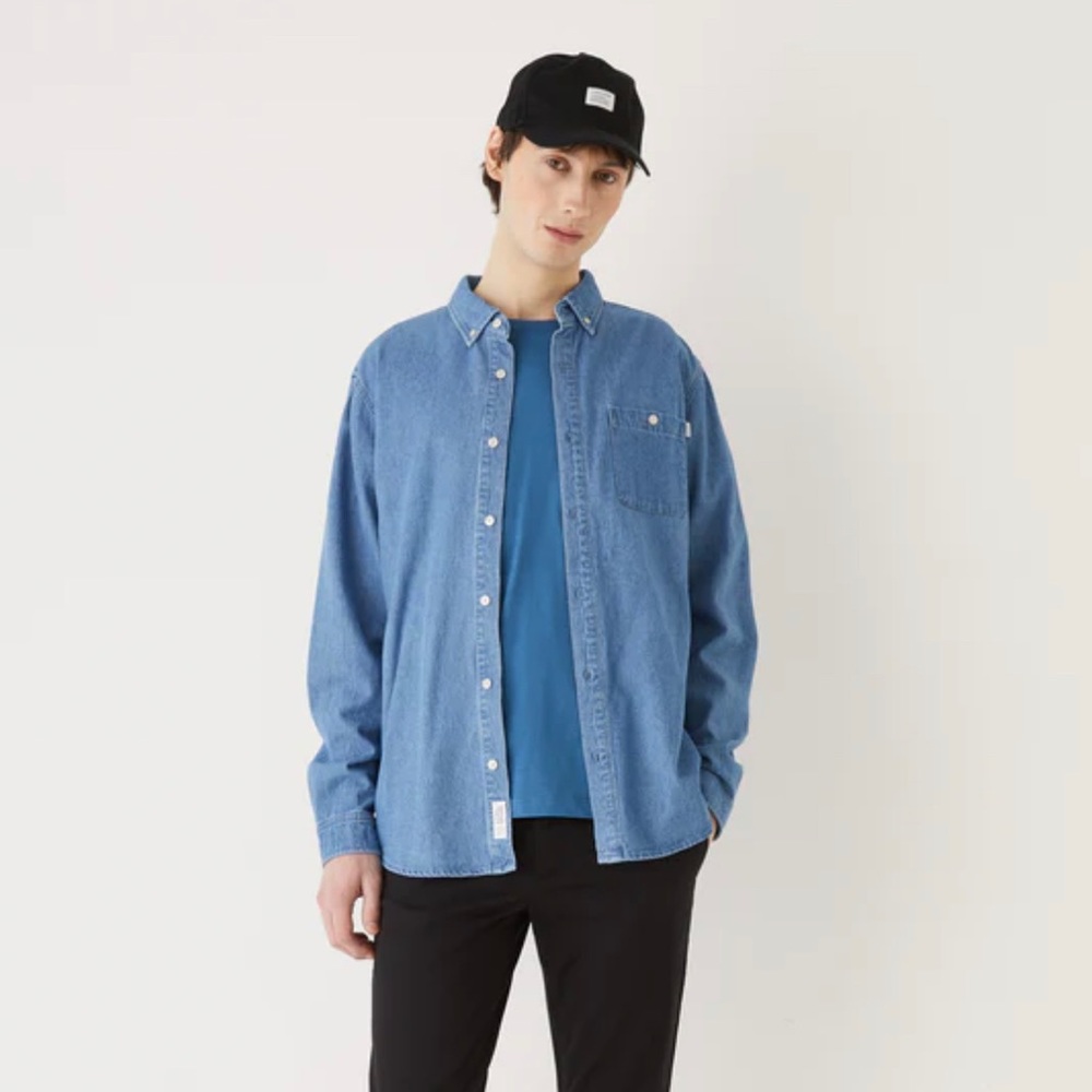 👕Frank & Oak👕 Chambray Denim Button Down Shirt - Size L - Picture 7 of 7